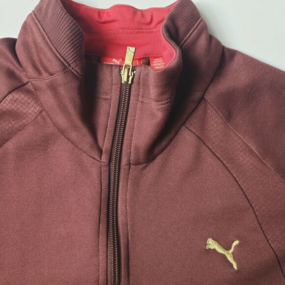 Puma Women’s Full Zip Burgundy Athletic Track Jacket Size Large Maroon - Picture 5 of 10